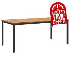 idaXL Outdoor Patio Dining Table - Steel & Wood Combination - Black 180x90 cm - Rustic