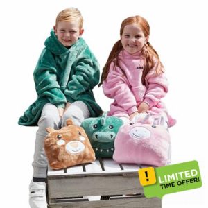 Personalised Name Kids Character Hoodie Blanket & Cushion - Dinosaur