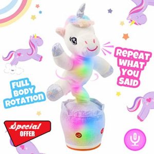 Glowing Dancing Unicorn Toy Repeats What You Say Talking Toy Wriggle Singing Mimicking Twisting Electric Light Up Interactive Animated Toy Speaking Gifts for Kids