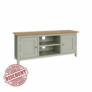 FWStyle Sage Green Oak 2 Door TV Unit - W110 X H44 X D 35cm