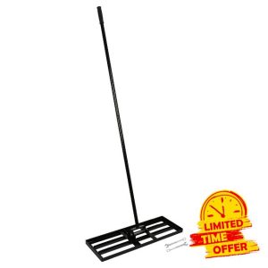 Harbour Housewares Heavy Duty Iron Lawn Levelling Rake with 1.7M Handle - 75cm x 25cm - Black - 1x Garden Gardening Landscaping Golf Course Soil Grass Sand Moss Ground Turf Leveling Lute Tool