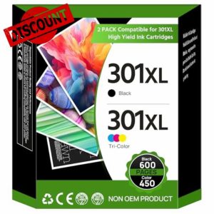301XL Ink Cartridges 2-Pack Black and Colour Combo Pack Remanufactured for HP 301XL for Envy 4500 5530 5532 4502 4507 DeskJet 2540 2050 1050 OfficeJet 2620 2622 4630 4632 All in One Printe