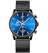 Men's Watches Fashion Sport Quartz Analog Black Mesh Stainless Steel Waterproof Chronograph Wrist...
