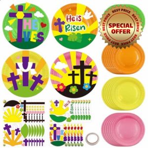 24 Sets Easter Crafts for Kids DIY Resurrection Paper Plate Craft Kit Religious Easter He is Risen Craft for Church Sunday School VBS Classroom Christian Easter Day Party Art Project Home Activities