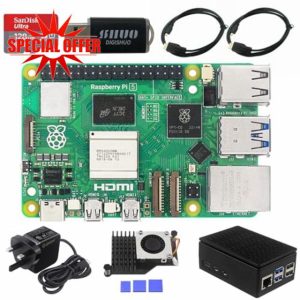 Starter Kit For Raspberry Pi 5B Model B 4GB RAM 8 in 1 Kit | Pi 5 Active Cooler | San Disk 128G SD Card| 2X Micro HDMI Cable | Sufficient 5.1V 5A Power Supply (5B 4G 8 in 1 Starter Kit)