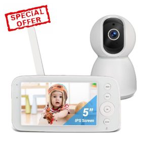Byxsb Baby Monitor 5 inch with Camera and Audio Baby Phone Video PTZ Camera 1080P IPS Screen 720P FHSS Private and Security Night Vision Vox Mode Range