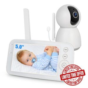 Hakaug Baby Monitor with Camera Night Vision Two-Way Talk 5-inch 720P Display 2X Digtal Zoom 1080P Camera Pan 360 ° Tilt 90° FHSS Transmissio