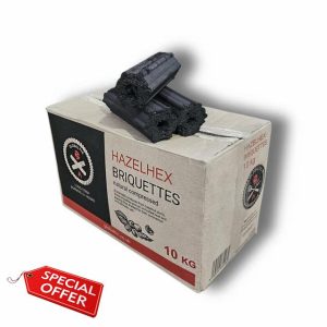 1 x 8kg Box Premium Hazel Hex Sumi Bincho Charcoal Restaurant Barbecuing Briquettes - Eco Naturally Compressed & Odour Free - Long Burn Hexagonal Binchotan Logs - Konro BBQ Barbecue Cooking Grills