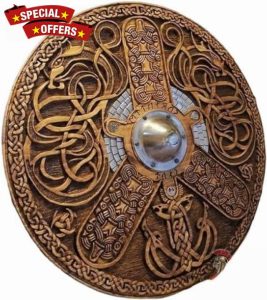 30 inches Handmade Wooden Viking Shield – Norse Celtic Design for Cosplay & Roleplay/Big Size Shield for Wall Decor. Brown
