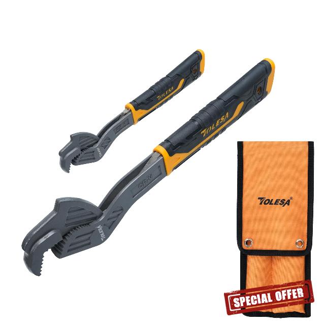 TOLESA Universal CR-V Pipe Vise Wrenches Self Adjusting with Wide Jaw 9-43mm