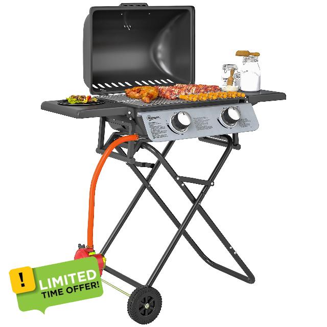 Outsunny Foldable Gas BBQ with Side Tables
