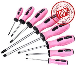 FASTPRO 8-Piece Pink Magnetic Screwdrivers Set with 4 Phillips and 4 Slotted Tips