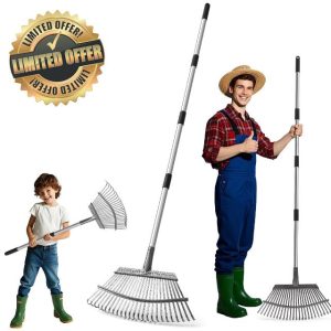 25-Tine Heavy Duty Garden Rake for Leaf Cleanup & Lawn Leveling