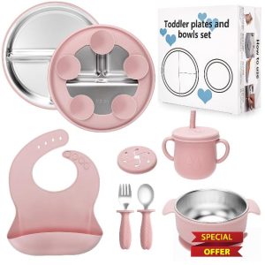 8 Pack Stainless Steel Baby Weaning Set Pink