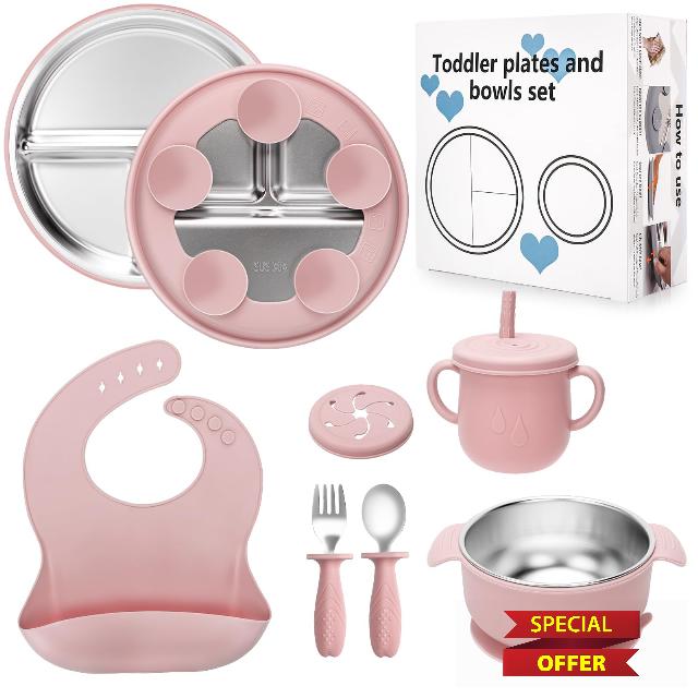 8 Pack Stainless Steel Baby Weaning Set Pink
