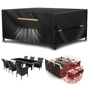 Outdoor Garden Furniture Covers Waterproof with Air Vent 420D Heavy Duty Oxford Fabric Sofa Table Chair Bistro Set Cover Patio Furniture Covers Waterproof Garden Table Cover 242x182x100CM