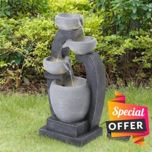 BTGGG Solar Powered Water Feature - 4 Tier Patterned Bowl Cascading Solar Water Fountain Outdoor Garden Water Feature Solar Waterfall with Lights and Pump For Patio Yard Deco