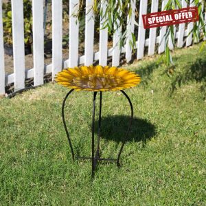 Alpine Corporation MAZ470 Alpine 15" Embossed Metal Sunflower Birdbath