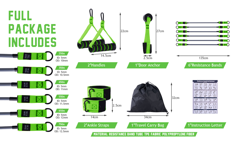 Tarukh 6 Heavy Duty Elastic Exercise Resistance Bands – 300lbs for Maximum Strength.