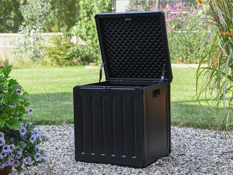 storage box waterproof cushion deck boxes garden gear outdoor keter plastic black weather resistant