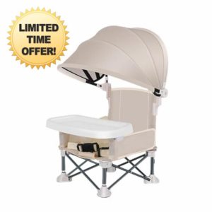 Foldable Baby Travel Seat Booster with Canopy and Removable Tray