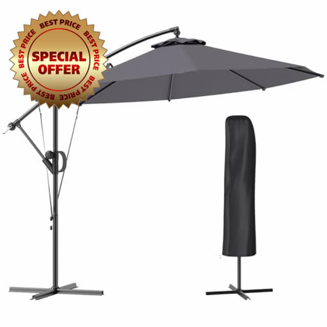 Outsunny 3(m) Garden Cantilever Parasol with Cover and Wind Protection Strap