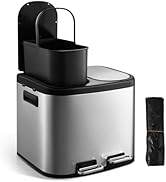 Warmiehomy Kitchen Bin Pedal Bin 50L Stainless Steel Trash Can with Inner Buckets Indoor Recyclin...