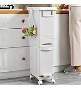 Warmiehomy Dry and Wet Separation Trash Can, Vertical Waste Separation System with Wheels, Recycl...