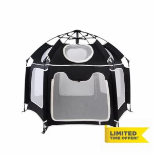 2-in-1 Pop-up Baby Playpen 150x110cm with UPF50+UV Canopy - Foldable & Portable Playpen for Baby and Toddlers | Outdoor Infants Safety Safety Activity Centre Sturdy Mesh Travel Playpen for Beach