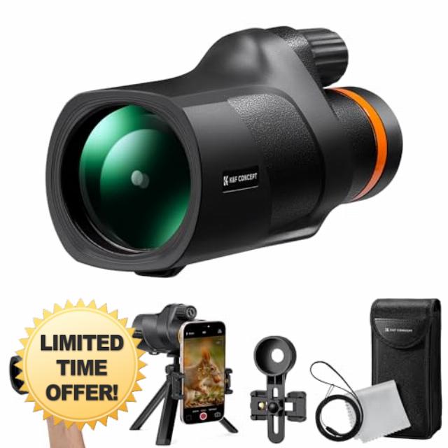 K&F Concept 12X50 HD Monocular,Monoculars Telescope for Adults with Smartphone Holder & Tripod