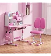 Tuelaly Kids Desk and Chair Set,Height Adjustable Children's Desks with Spacious Storage Drawer,G...