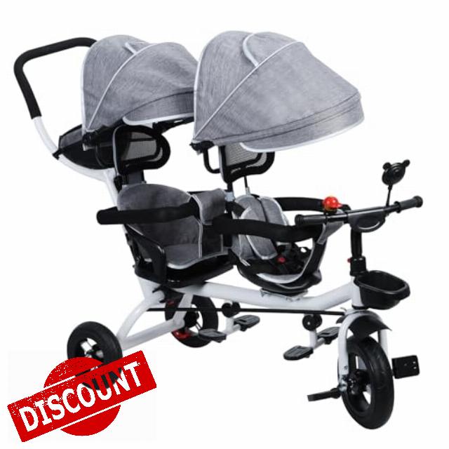 Double Stroller Twin Trike with Canopy & Anti-Rollover Design