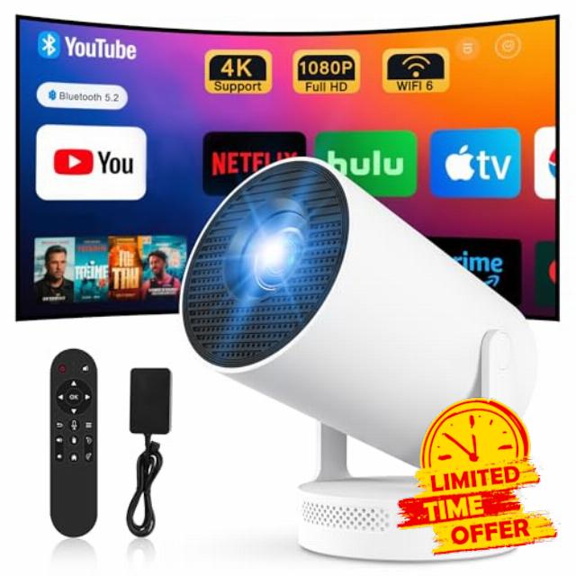 Mini Projector 4K Portable Projector – WiFi 6 Android 11.1080P Full HD Support for Phone/PC/Lap/Stick