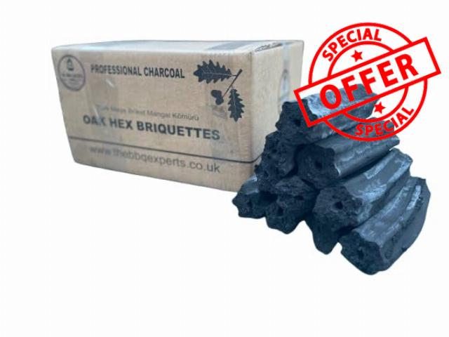 10kg Turkish Oak HEX Charcoal Briquettes by The BBQ Experts - Restaurant-Grade Oak Wood Briquettes for BBQ