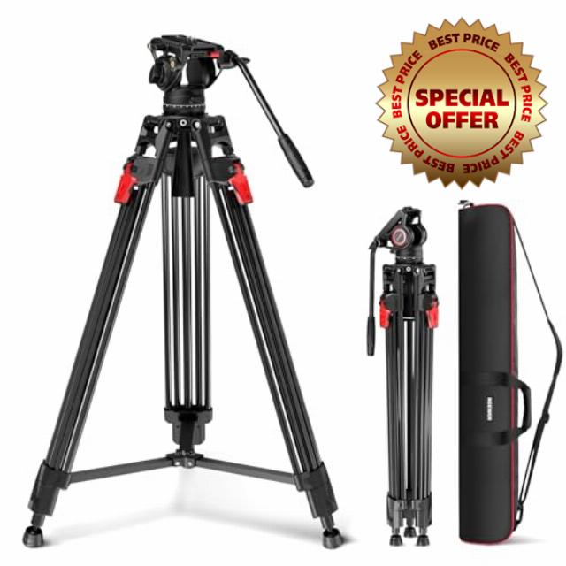 NEEWER 76" Video Camera Tripod with Fluid Head