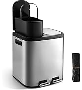 Warmiehomy Kitchen Bin Double Rubbish Bin with Inner Buckets 2 x 15L Recycling Bins Dual Compartm...