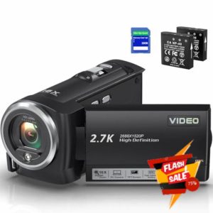Camcorder 2.7K 56MP Video Camera 16X Digital Zoom Vlogging Camera with LED Fill Light