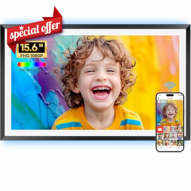 Frameo Digital Photo Frame -15.6" WiFi Large Digital Picture Frame with 1920x1080 FHD IPS Touchscreen