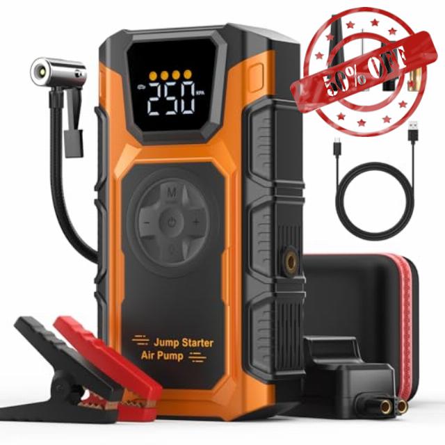 Jump Starter Power Pack 8 in 1 4500A Car Battery Booster Jump Starters with Air Compressor Portable 150PSI Cordless Tire Inflator