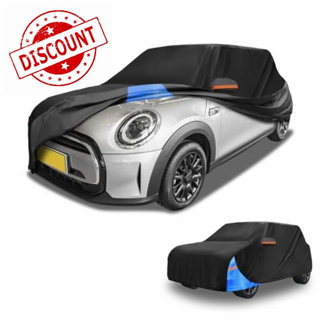 Partuto All-Weather Waterproof Car Cover - UV-Resistant Outdoor Full Exterior Protection for Mini Cooper 4DR 210D-PU Black Blue with Right Side Zippe