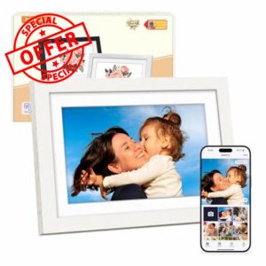 Eptusmey Digital Photo Frame WiFi Built-in 32GB 10.1 Inch Digital Picture Frame Oak Wood with 1280x800 HD IPS Touchscreen