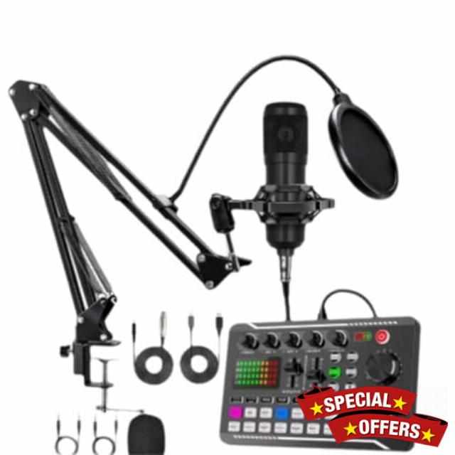 1set Live Streaming Sound Card Boxed Recording Studio With Clear Sound And Multiple Beautification Modes Microphone Stand Voice