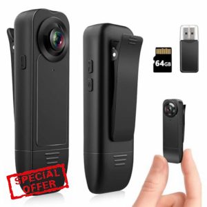 1080P Mini Body Camera with 64GB Memory Card Portable Worn Body Cam Loop Storage Body Worn Camera for Outdoor