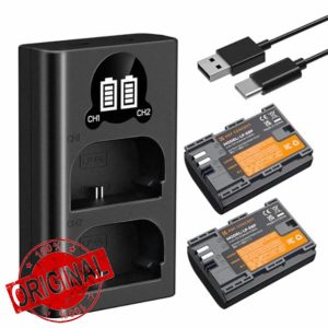 K&F Concept 2-Pack 2400mAh LP-E6P Battery and Dual Slot USB Charger Compatible with Canon EOS R7