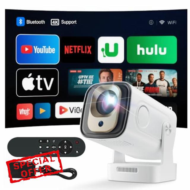 Mini Projector 4K Portable Projectors 1080P HD WiFi/Bluetooth Projector for Bedroom