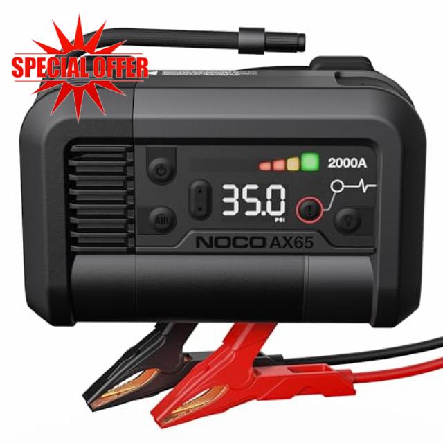 NOCO Boost Air AX65: 2000A Jump Starter with 22A 100 PSI Air Compressor Tyre Inflator - 8.0L Gasoline and 6.0L Diesel Engines - Inflating Tyres from 0-40 PSI in 2.0 Minutes