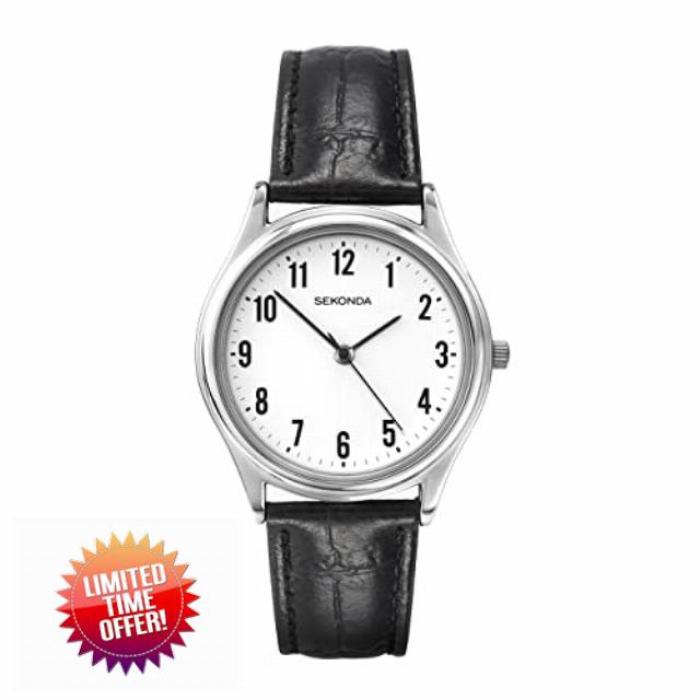 Sekonda Mens 40mm Evans Classic Three Hand Analogue Quartz Watch Alloy Case with Black Leather Strap