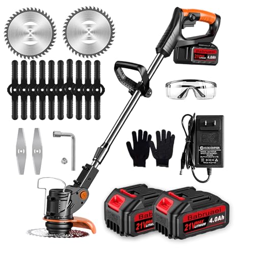 Electric 21V Grass Trimmers with 2 * 4.0Ah Batteries and Metal Blades