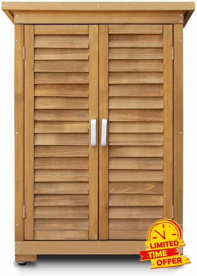 HYGRAD Outdoor Garden Cabinet Storage Shed Wooden Garden Utiliity Storage Cabinet Weatherproof Back Garden Storage (Medium Cabinet)