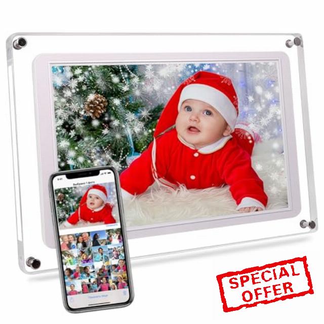 10.1-Inch Wi-Fi Digital Picture Frame with Frameo App - Acrylic Frame Design